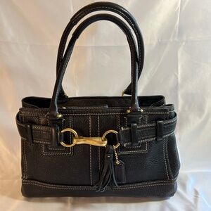 Coach Hamptons Black Pebbled Leather Horsebit Satchel Style 10212